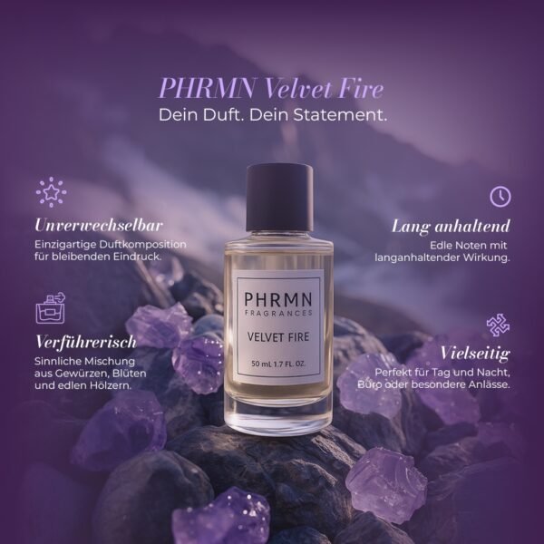 PHRMN Velvet Fire Pheromon Duft – sinnliche Mischung aus Gewuerzen, Blueten und edlen Hoelzern, unverwechselbar, verführerisch und vielseitig